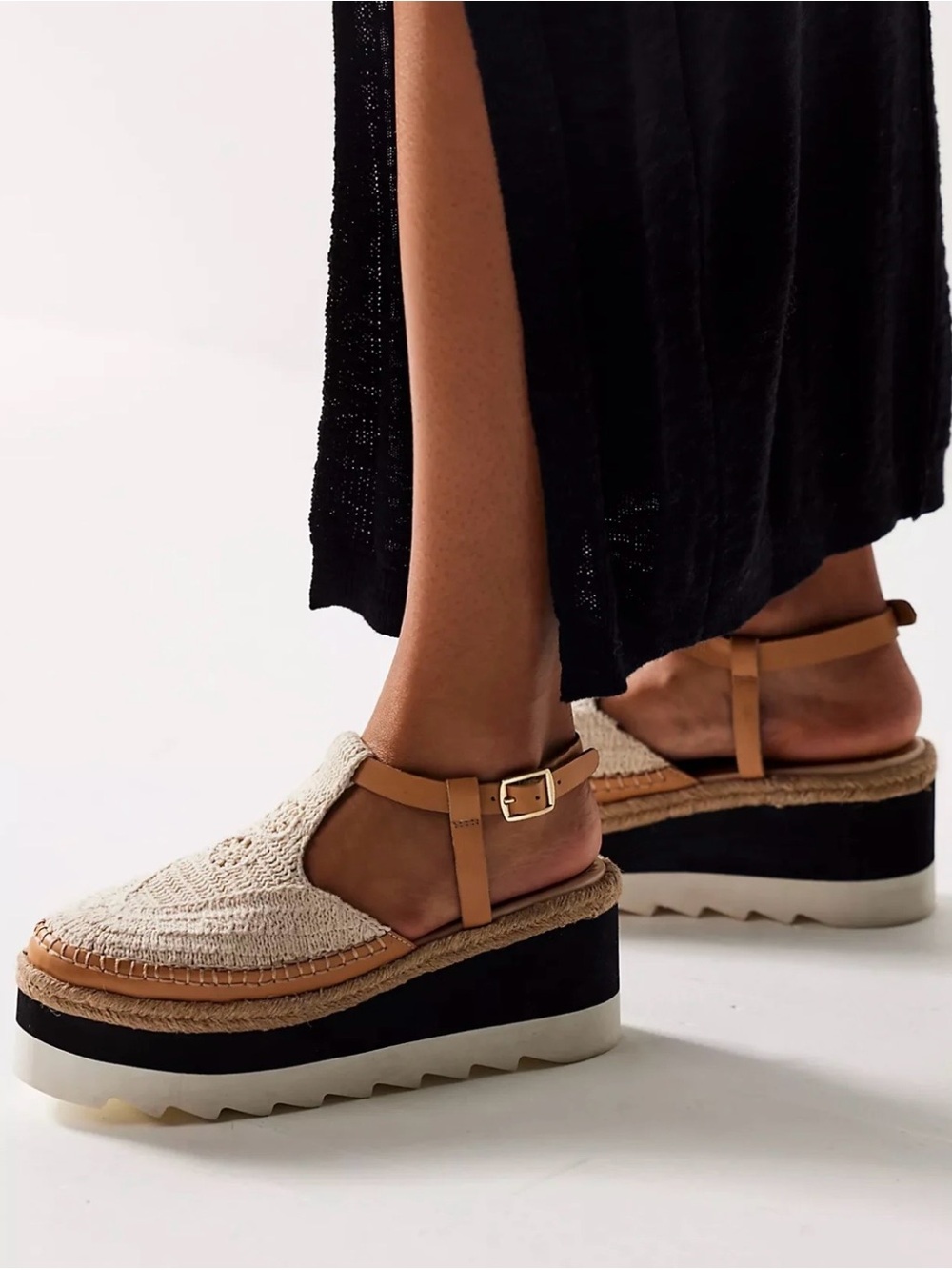 Free People Cream Crochet Espadrille Platform Sandals Size 7.5